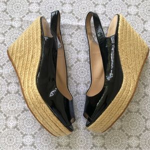 Bally SIMBA Wedge Espadrille Black Patent Leather Sandals